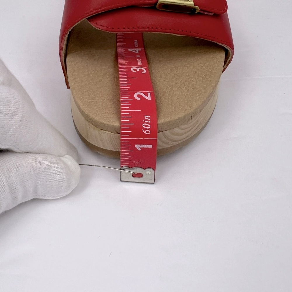 Dr Scholl’s SHOES, RED LEATHER TOP, ADJUSTABLE TOP STRAP, WOODEN SOLE, SIZE 10M - Picture 15 of 16